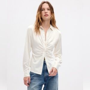 Gap Satin Cream Button-Up Blouse
